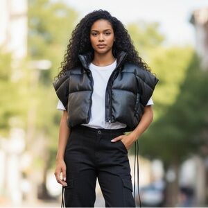 Akira Soft Faux Leather Cropped Puffer Jacket